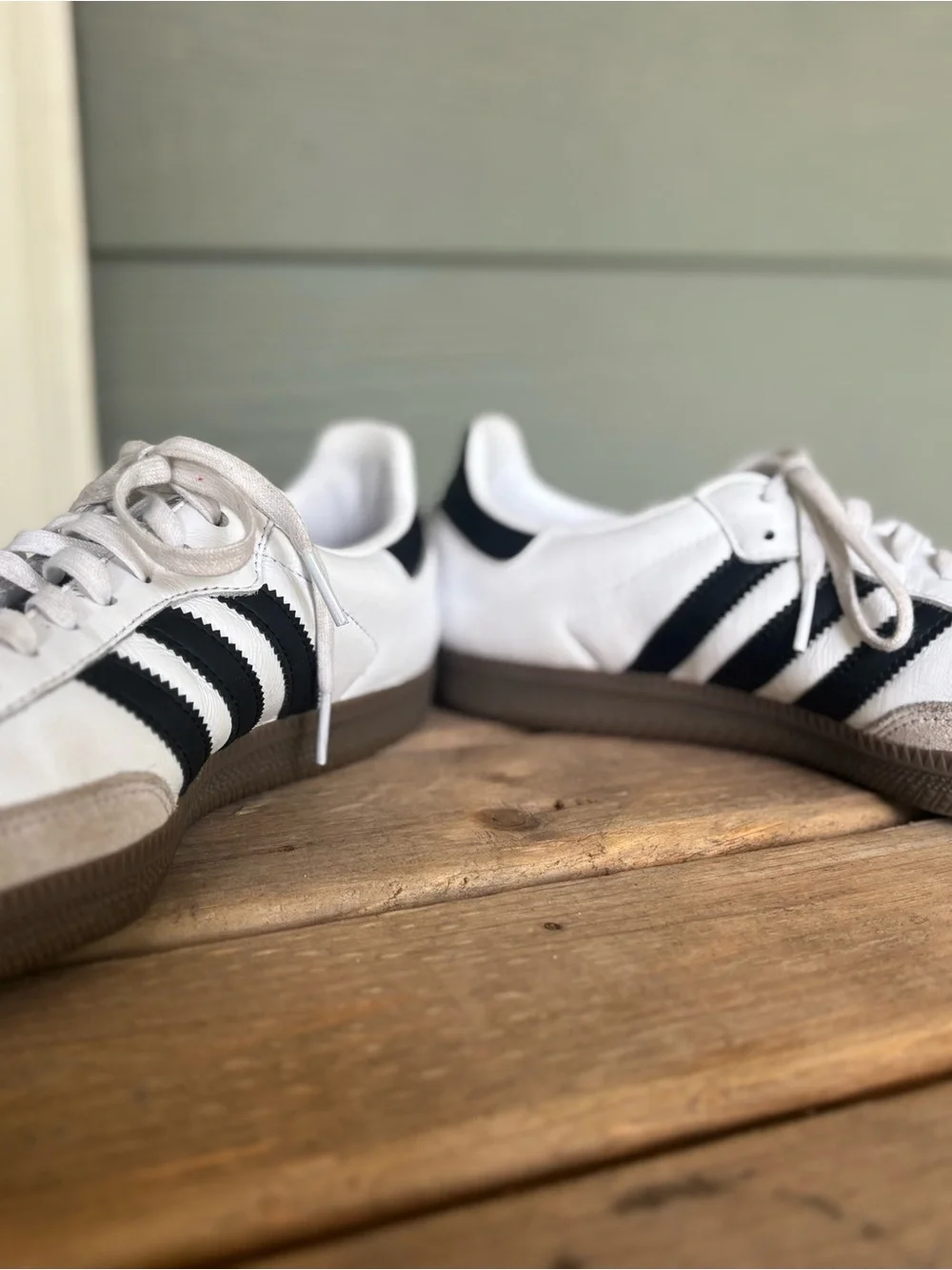 adidas Samba Leather Sneaker - White & Black with Gum Sole - Picture 2 of 5